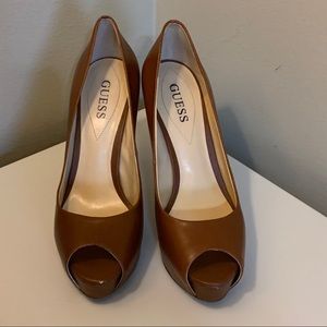 Guess Peep Toe Pumps 4” Heels Brown 7 1/2”- Used